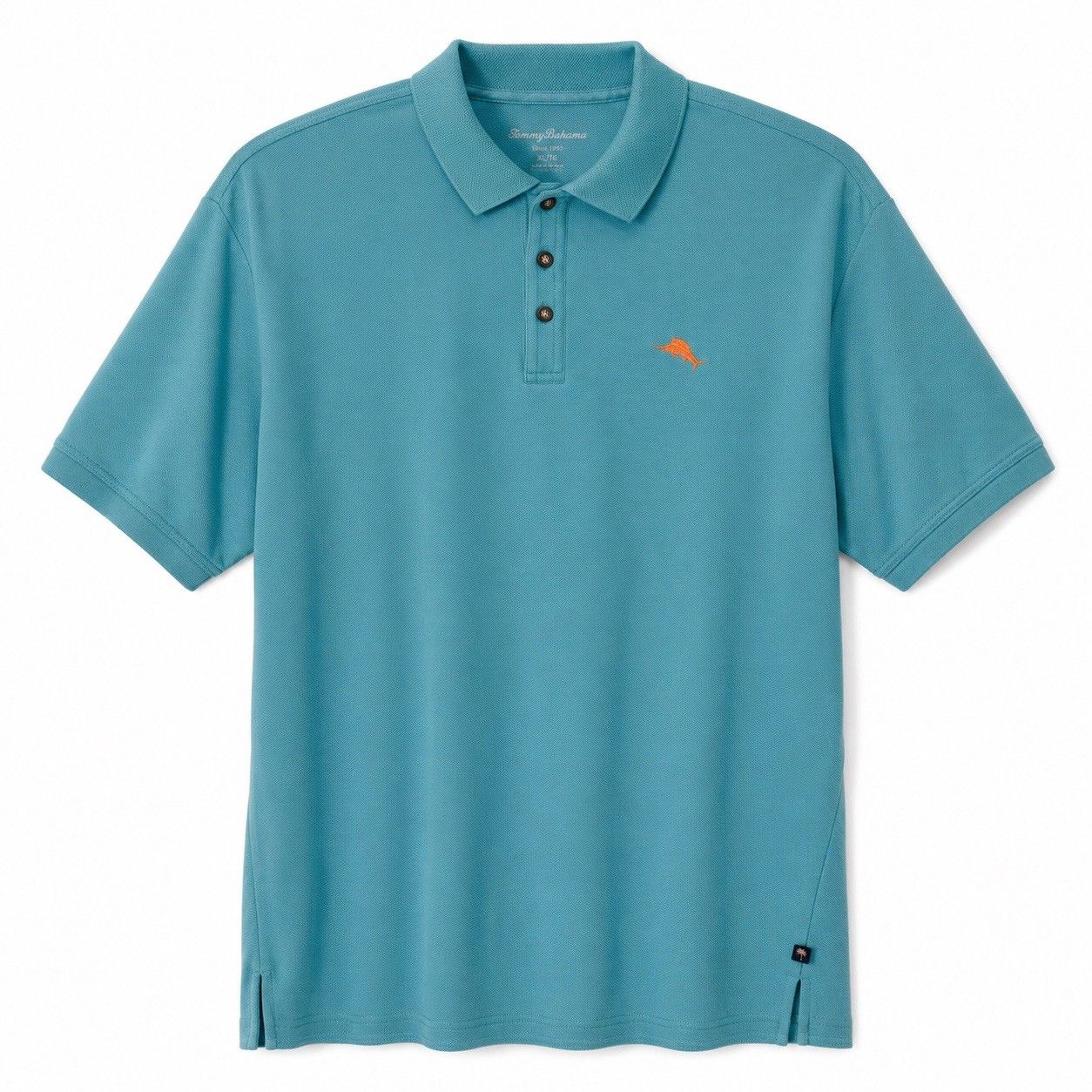 Tommy Bahama Men’s Xl Turquoise Aqua Polo Shirt Orange Marlin Pique Golf,